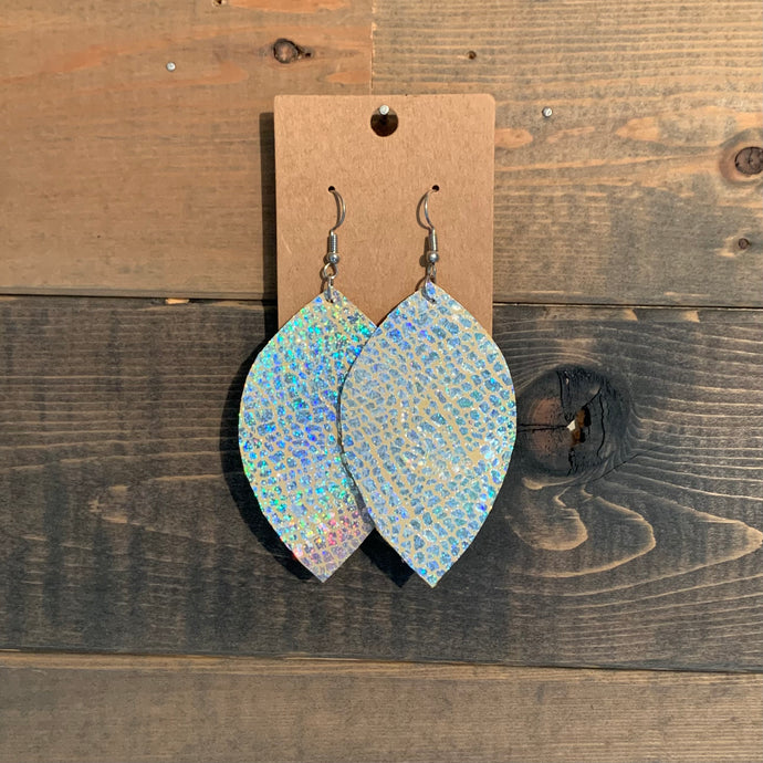 Silver Crackle Leaf Earrings