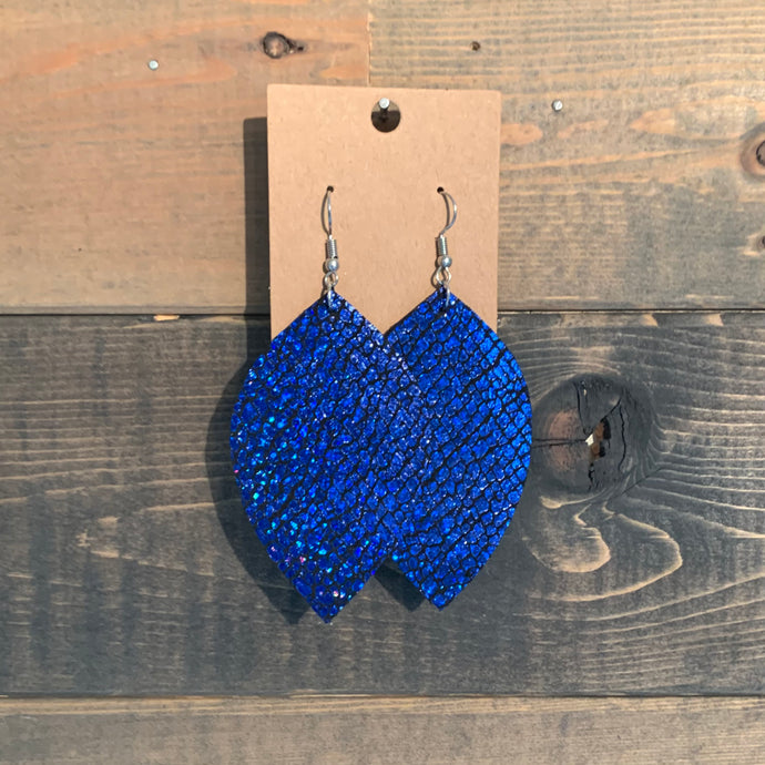 Blue Crackle Leaf Earrings