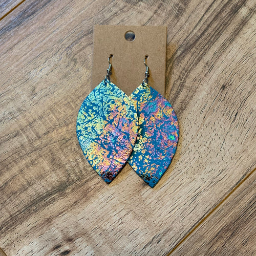 Holographic Blue Leaf Earring