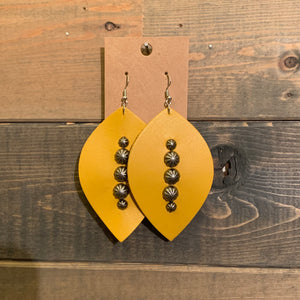 Mustard Yellow Leaf Earrings with Spots