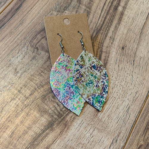 Holographic White Leaf Earring