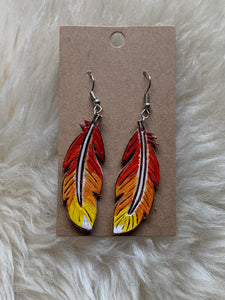 Flame Tooled Feather Earrings