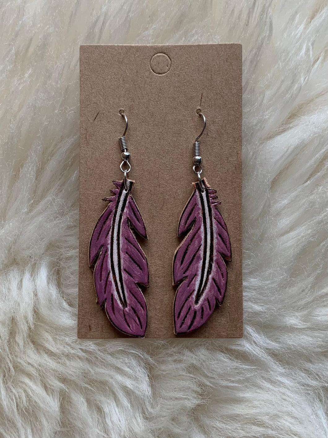 Purple Tooled Feather Earrings