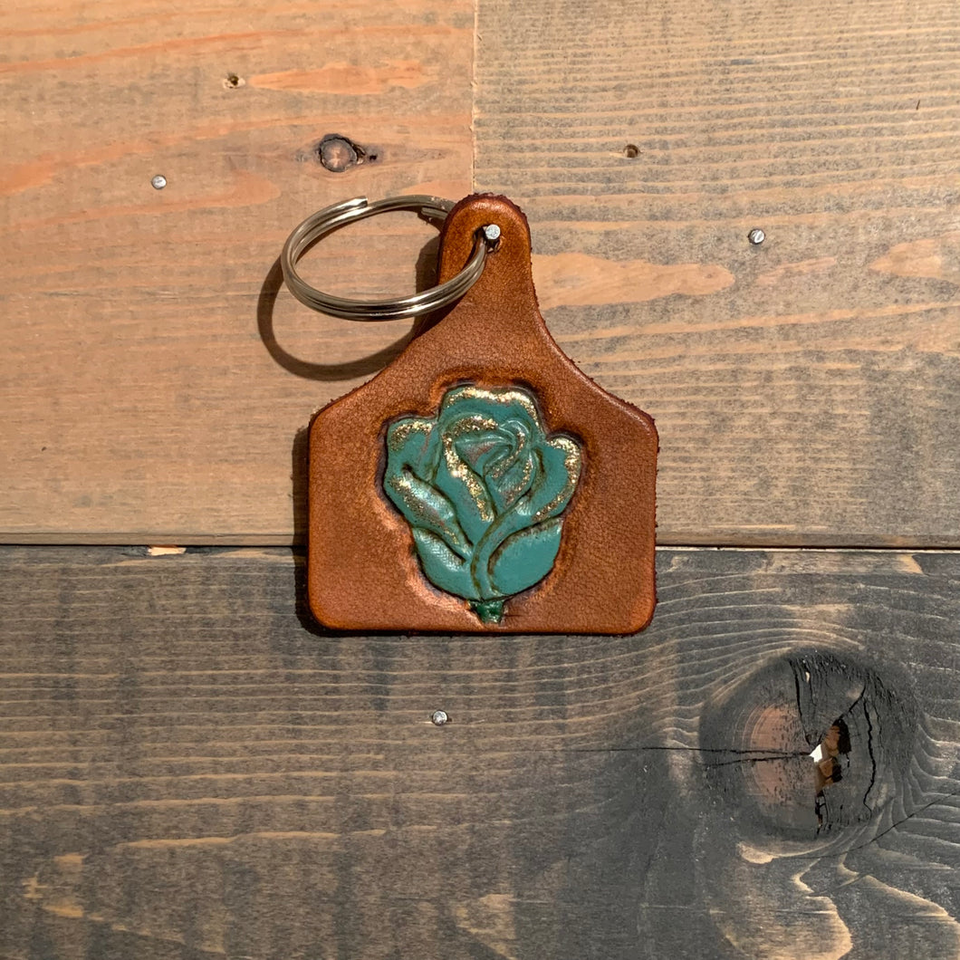 Turquoise Rose Tooled Keychain